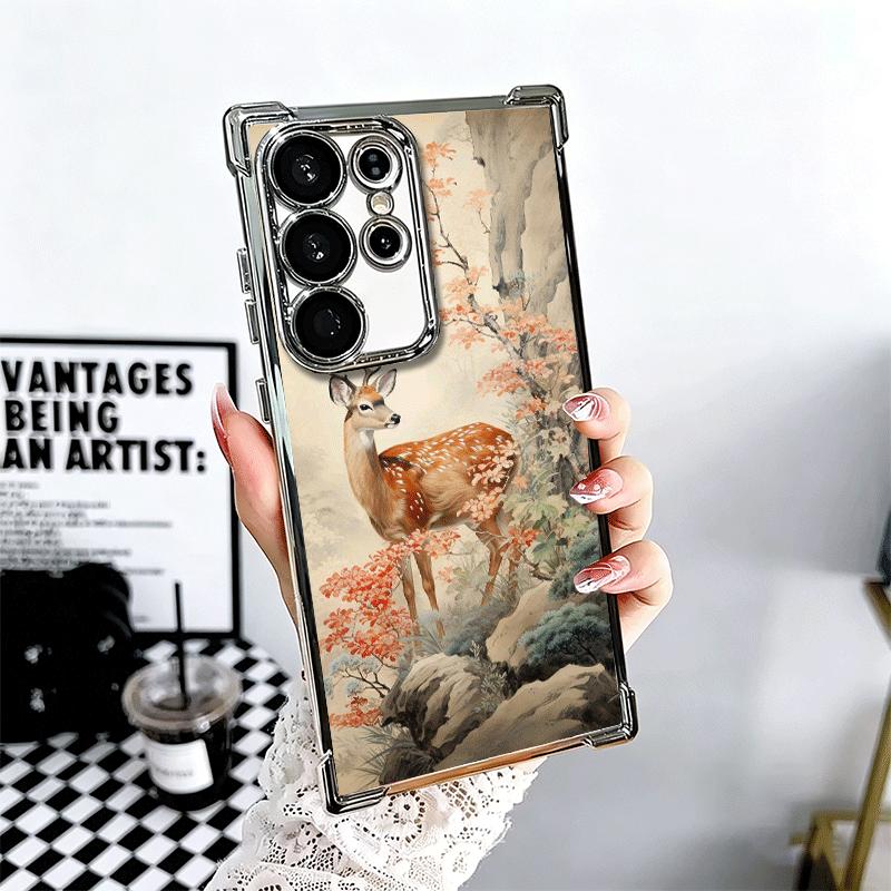 Sika Deer Elk Animal Plating Phone Case For Samsung Galaxy S24 S25 FE S26 Edge S23 Ultra S22 S21 Plus S20 Anti-Fall Airabag Cove