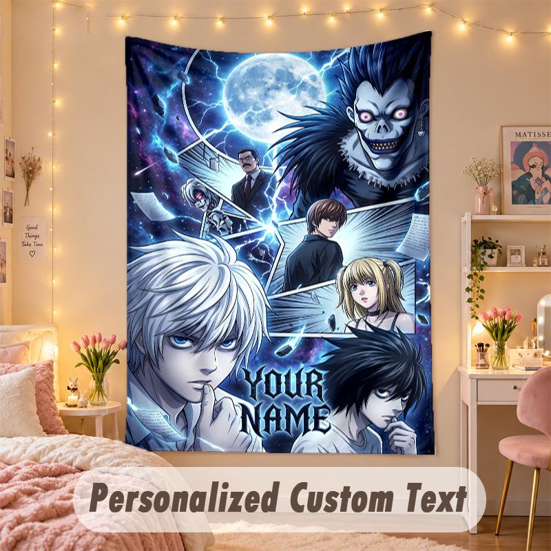 Custom Personalized Tapestry,Death Note Print Custom Name Text Wall Art Hanging for Bedroom