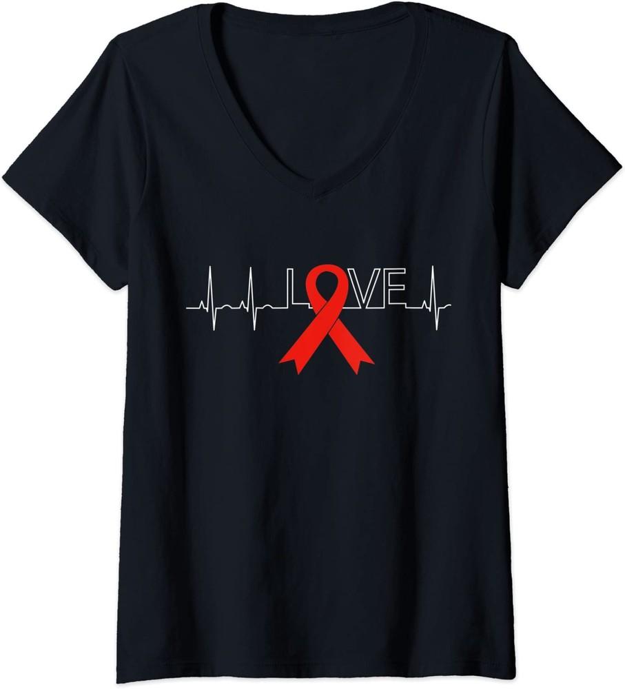 HIV Awareness Month AIDS Awareness Love Gift Ladies  V-Neck Tshirt Unisex T-Shirt XXXXL