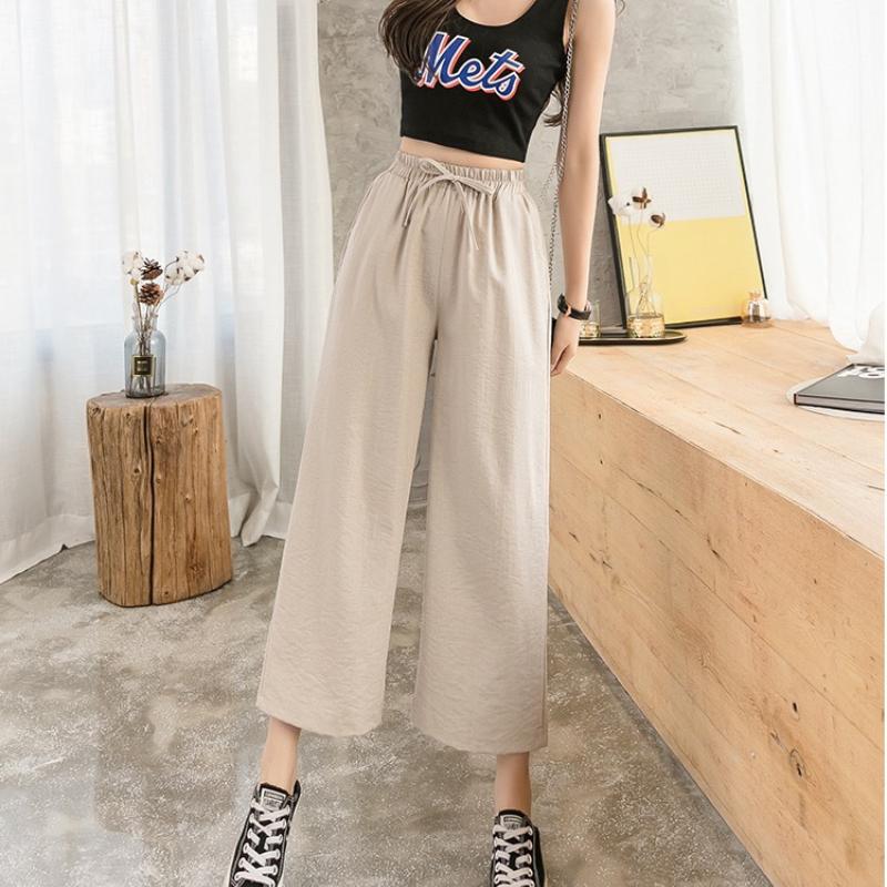 Loose Wide-leg Pants for Women In Summer New Korean Style Imitation Chiffon Pants Straight Slimming Nine-point High-waist Casual Pants for Women
