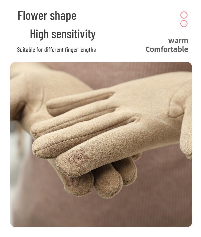 Women's Autumn/Winter Korean Style Velvet Touchscreen Gloves - Cute & Warm for Cycling/Driving