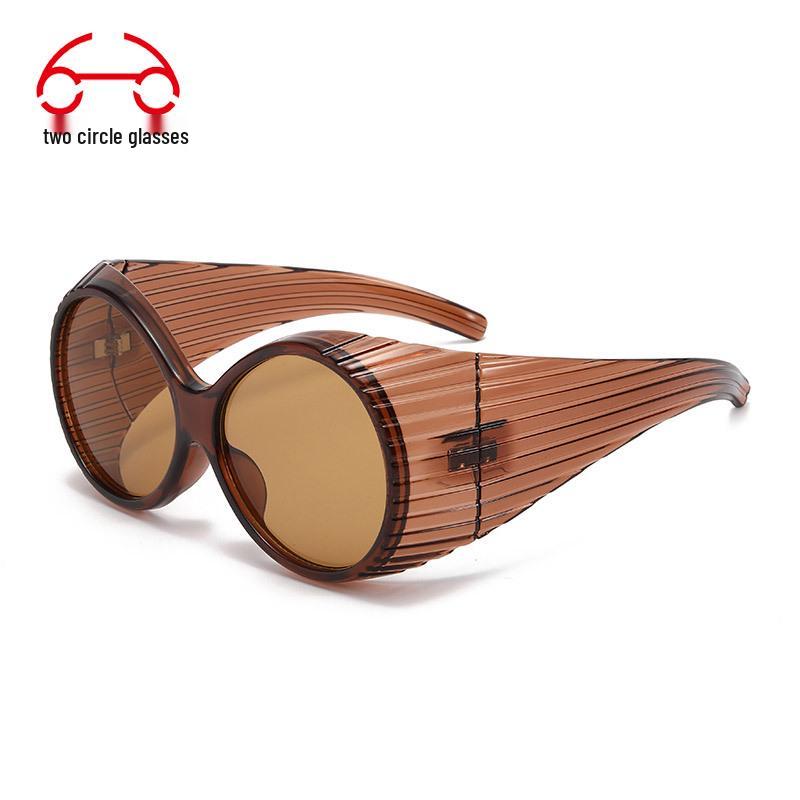 Two Circles Oversized Round Frame Trendy Punk Sunglasses - T1021