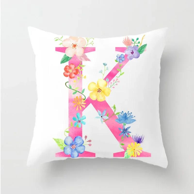 Flower 26 Letters Alphabet Decorative Cushion Cover Polyester Pillowcase Throw Pillow Cover Home Decor Fundas De Cojin 45X45Cm