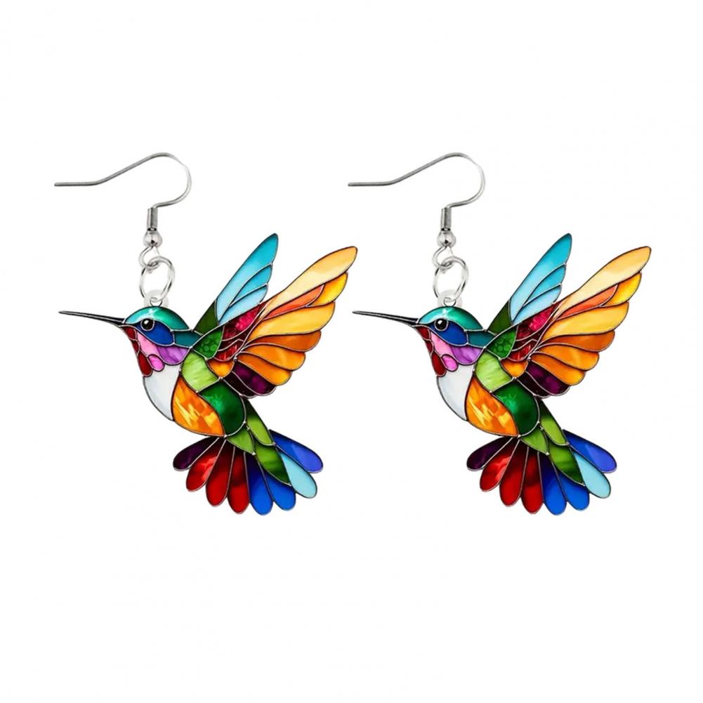 Drop Earrings Acrylic Colorful Bird Earrings 2d Hummingbird Dangle Jewelry Women’s Hook Drop Accessories Dangle Earrings