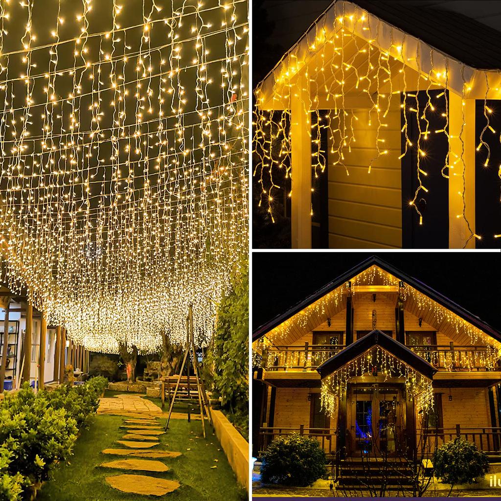 10m 400 LEDs Solar Powered LED Curtain Icicle String Light IP44 Waterproof 8 Modes Ambiance Lamp