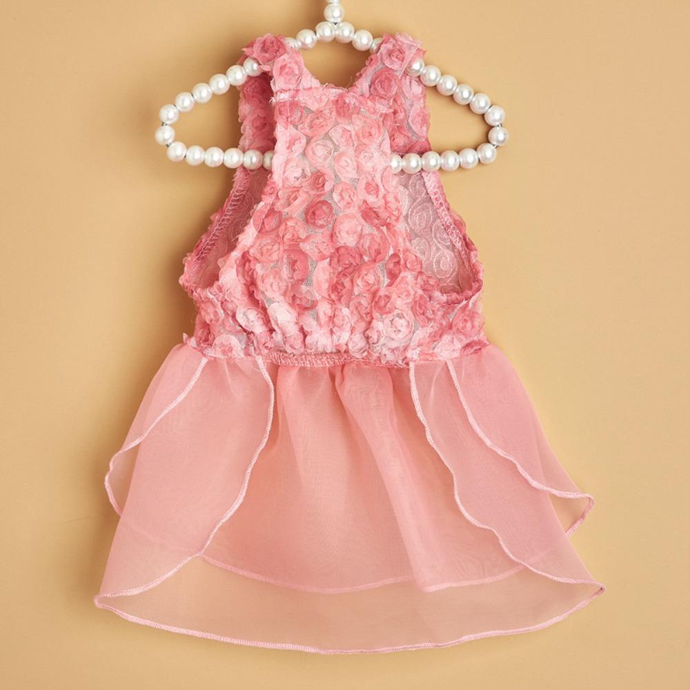 Rose Flowers Small Dog Dress Pink Puppy Pet Clothes Casual Cat Skirt  Wedding