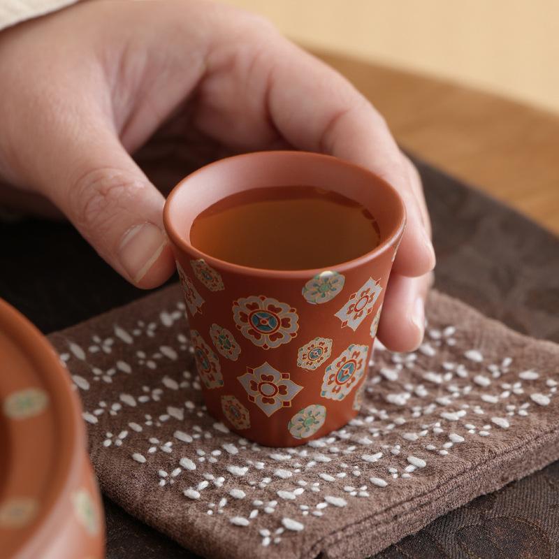 Personal Purple Clay Master Cup Zhuni Clay Gongfu Tea Set Floral Pattern for Home Tea Ceremony Living Room Decor