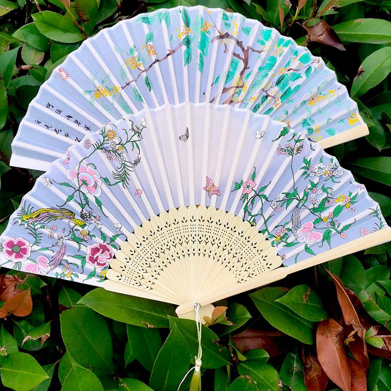 Vintage Bamboo Silk Women's Folding Fan - Portable Dance Gift
