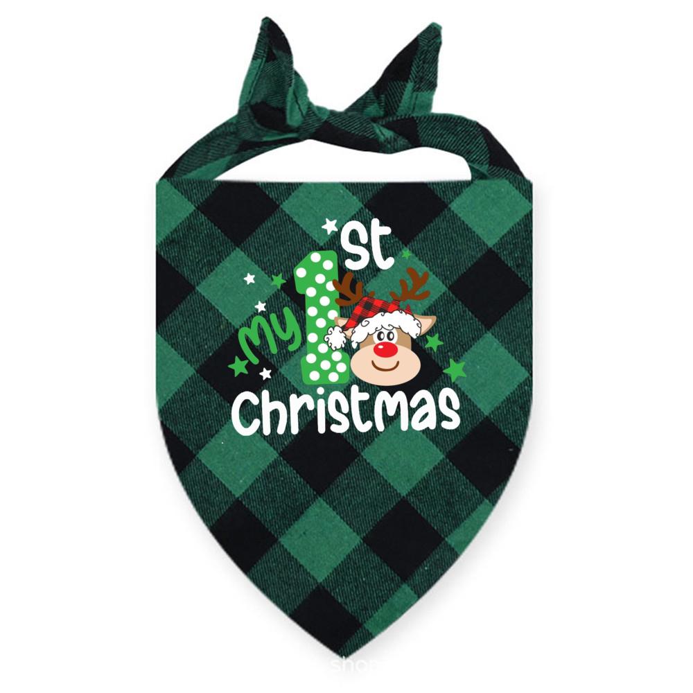My First Christmas Print Dog Bandanas Large Pet Scarf Pet Bandana for Dog Plaid Bow Ties Collar Cats Dogs Xmas Scarf Accessories