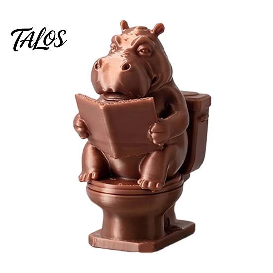 Whimsical Home Accents 3D Printed Hippopotamus Toilet Figurine, Funny Reading Bathroom Decor, Creative Hippo Decorative on Statue for Office Desk And