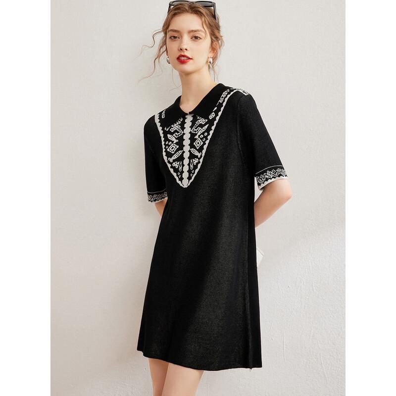 Bailuyu Contrast Jacquard Knit French Lapel Dress S