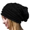 Knitted Hat Pleated Slouchy Baggy Solid Color Stretchy Cold Resistant Woolen Yarn Autumn Winter Women Beanie Skull Cap for Outdoor