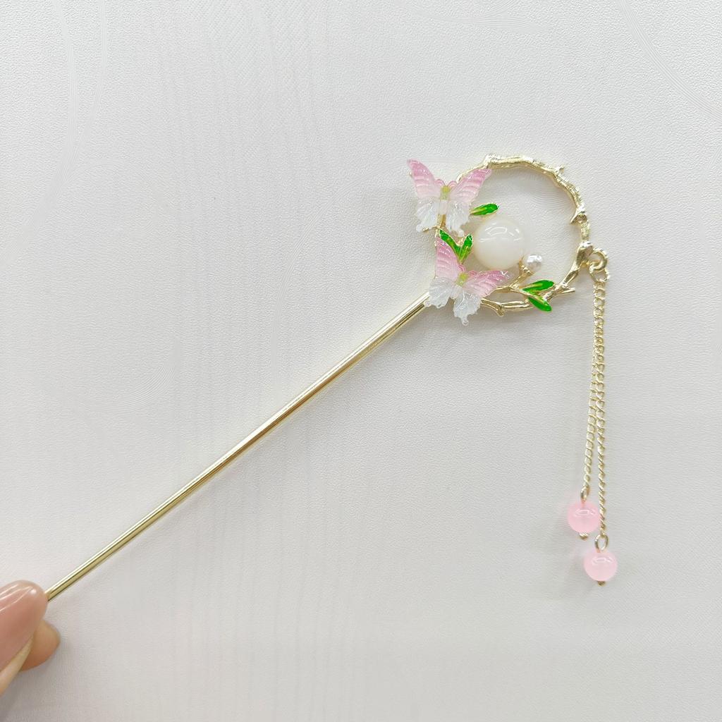 Fairy Flower Tassel Hairpin For Women Handmade Oil Dripping Floral Hair Stick Jewelry Metal Hair Accessories Girls Hair Pin 1pc
