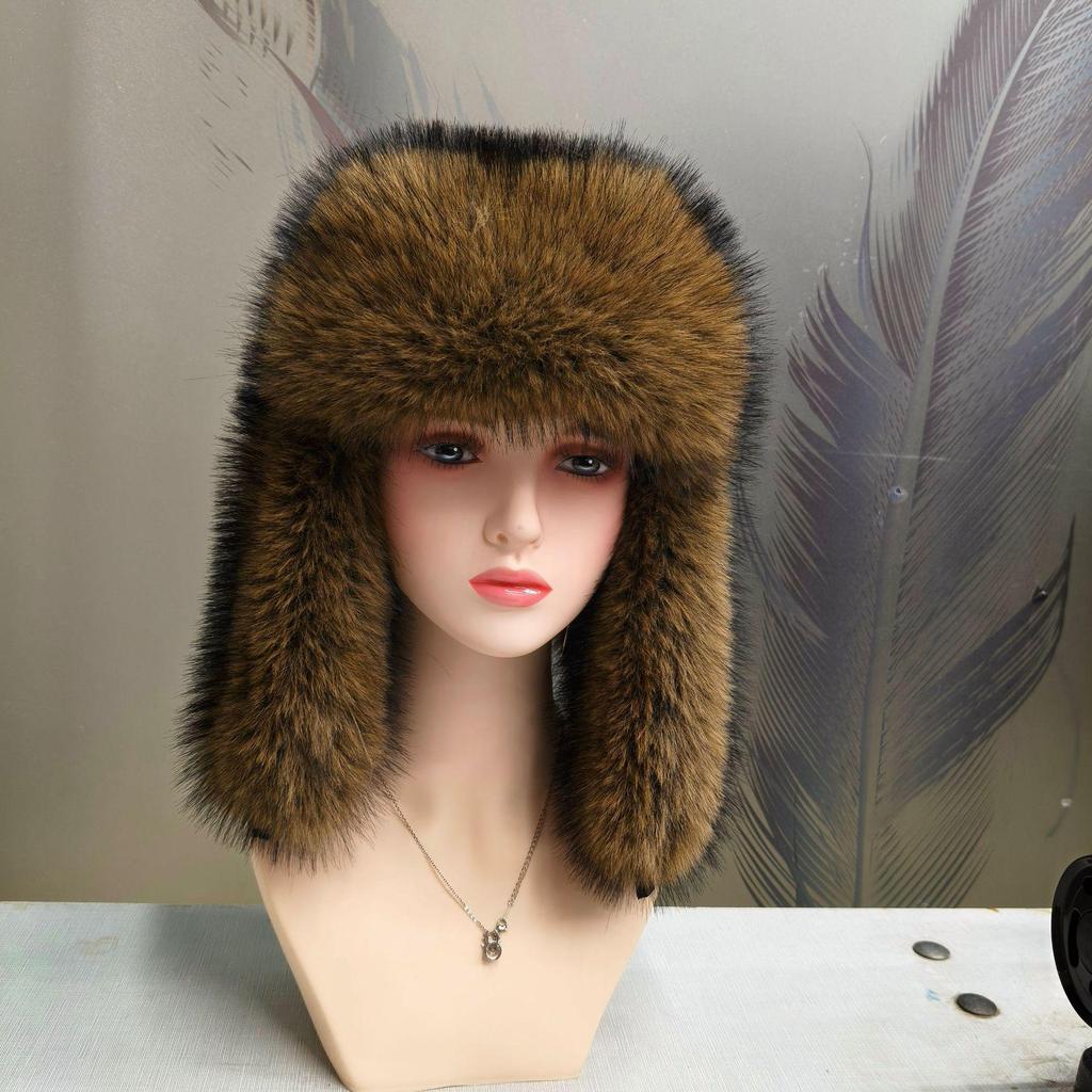 Lei Feng Style Thick Plush Winter Hat with Ear Protection for Outdoor Cold Weather