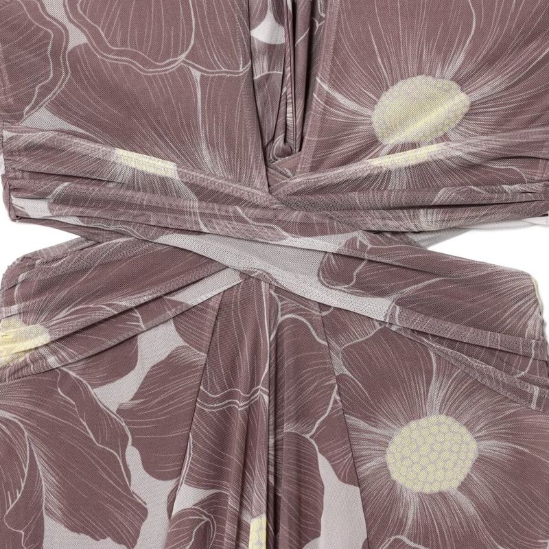 Kaslead New Women Clothes Western Style Fashion Print Hollow Silk Mesh Length Dress 5039145