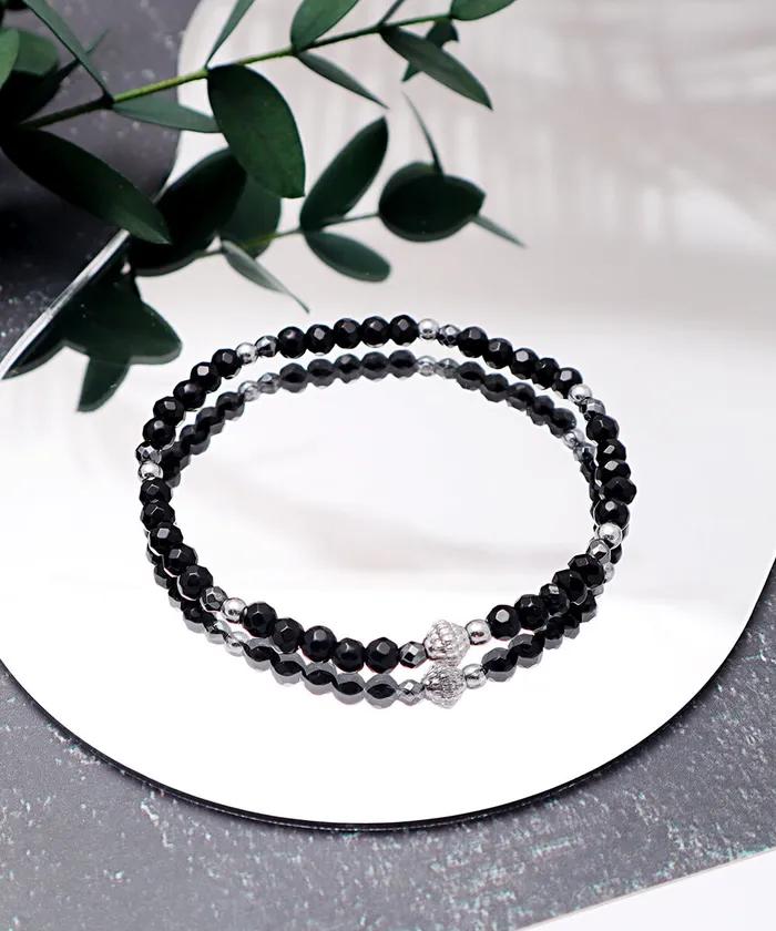 Onyx Vintage Dustball Point Bracelet (PLT-BR-086_BK)