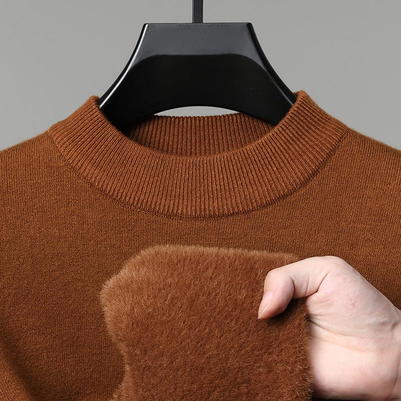 Winter Thickened Warm Men'S Crew Neck Sweater Knitwear New Casual Loose Fleece-Lined Base Layer Top