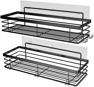 Black Stainless Steel Shower Shelf Basket No Drilling Kitchen Storage Rack