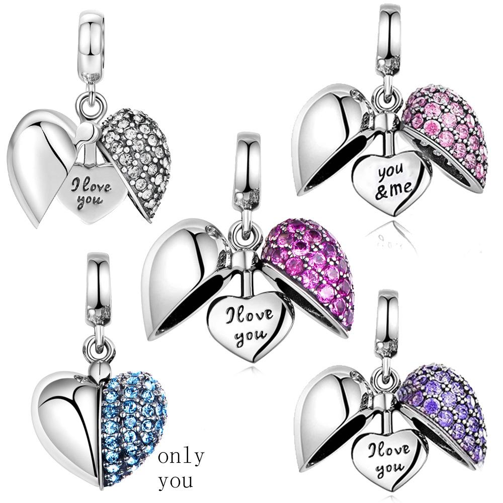 S925 Silver Fashion Zircon Heart Pendant DIY Craft Accessory For Necklace Jewelry Making
