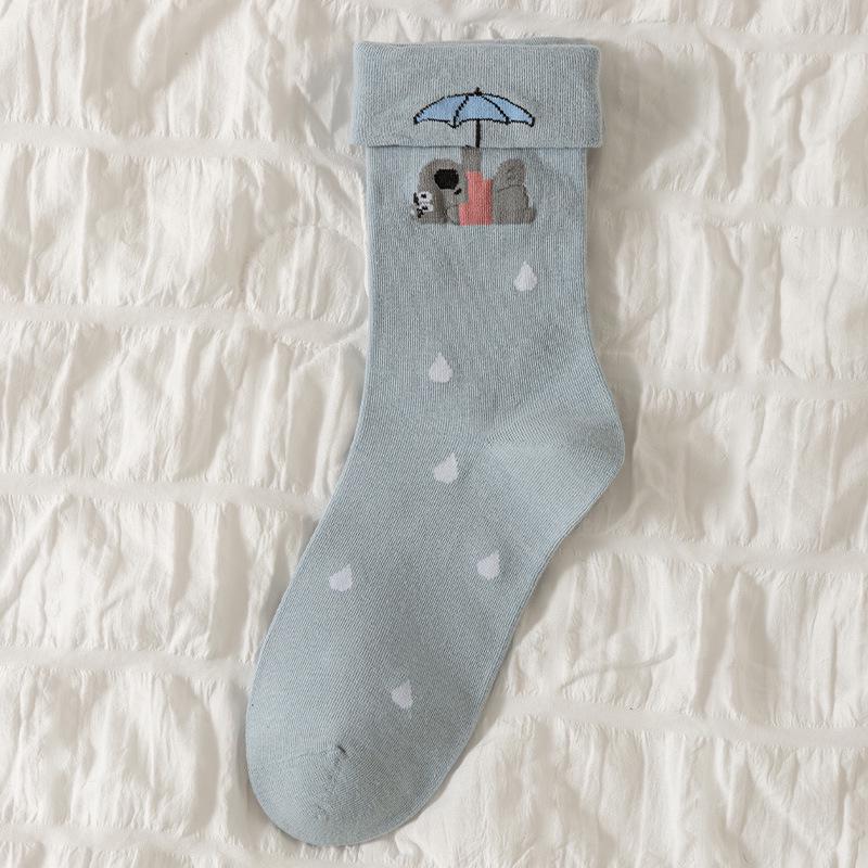 

Women s 3D Cartoon Animal Polka Dot Mid-Calf Socks: Sporty Korean-Style with Turn-Down Cuff, Autumn Collection One Size