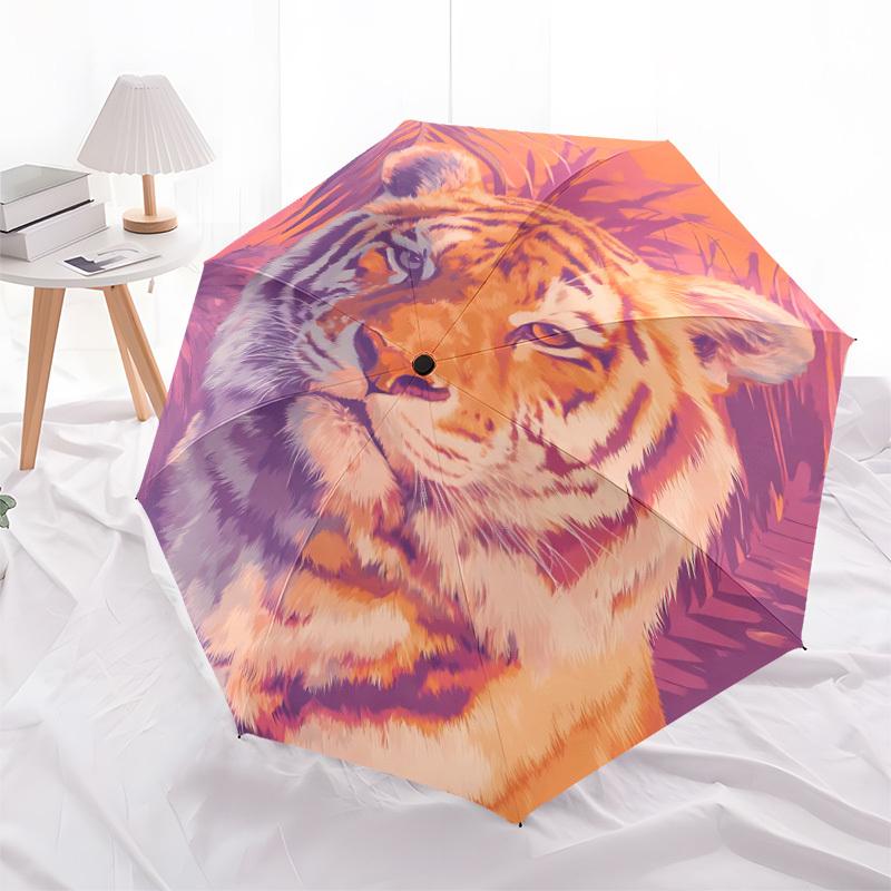 1pc Tiger Umbrella Portable Folding Umbrella Durable Iron Frame, Suitable for All Seasons Home Travel Outdoor yy260319003