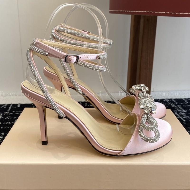 

New Women High Heel Sandals Round Toe Ankle Strap Bow Rhinestone Flower Elegant Pumps Sweet Sexy Party Dress Shoes Summer 41