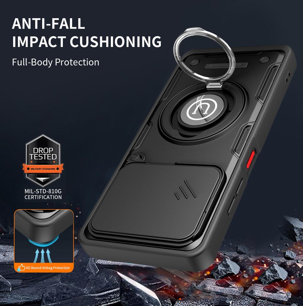 Anti-slip Armor Shockproof Case For ZTE Blade A56 Slide Camera Lens Protection Rotating Ring Stand TPU Frame Plastic Phone Cover