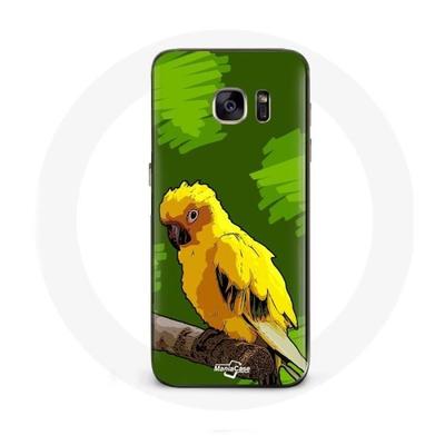 Coque Samsung Galaxy S7 Oiseaux De Perruches Jaune Fond Vert