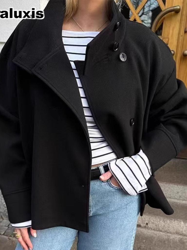 Autumn Winter New Women's Coats Elegant Graceful Stand Collar Button Long Sleeve Wool Blend Coat