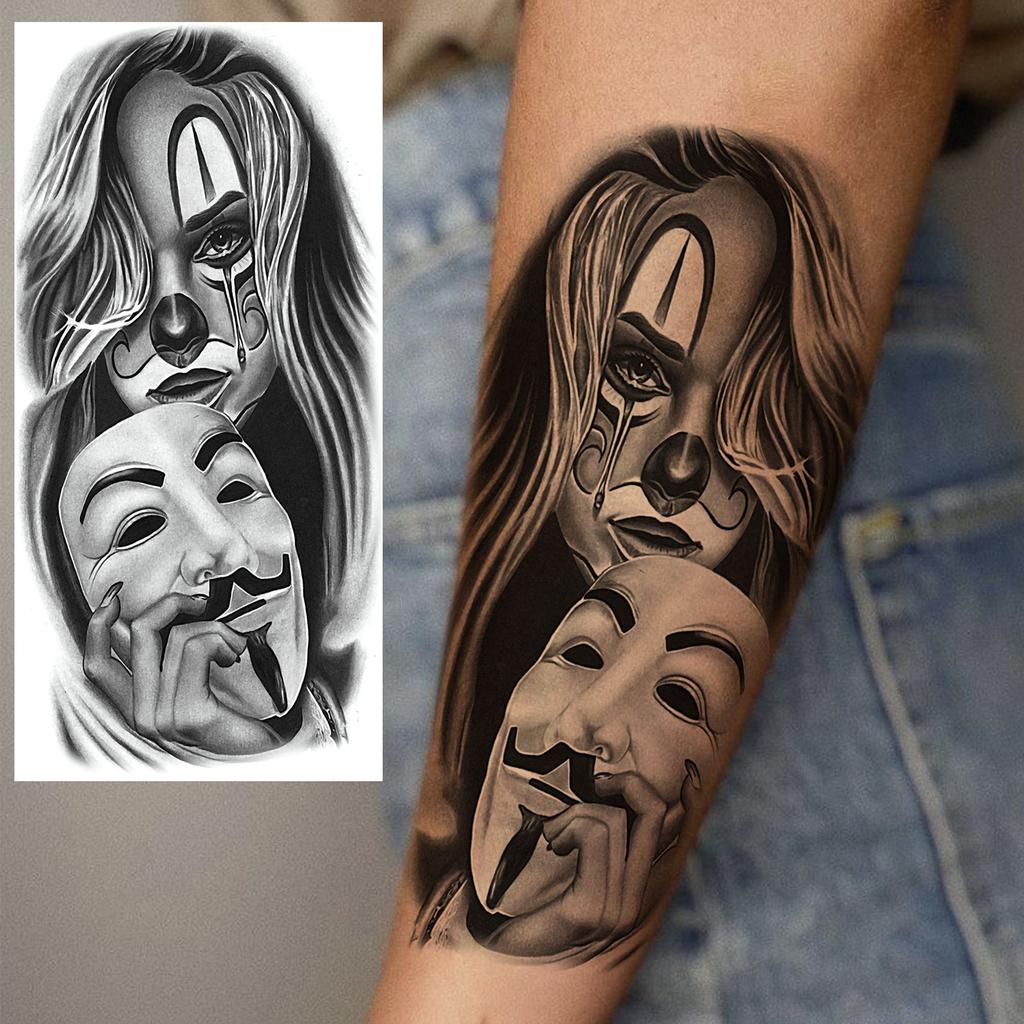 1 Sheet Cool Warrior Lion Tiger Skull Temporary Tattoos For Men Women Adults, Long Lasting Waterproof Temp Fake Tattoo Sticker