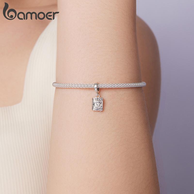 BAMOER 925 Sterling Silver Romantic Castles Pendant Pink Bow Spacer Beads Cross Faith Charm for Necklace DIY Jewelry Accessories