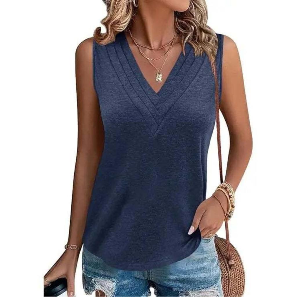 Summer Women's V-neck Sleeveless Tank Top, Loose Fit Casual & Formal Vest, Comfortable Fashion Blouse Top