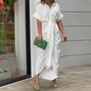 2026 Spring Women's Lace-Up Waist Short-Sleeve Solid Color Shirt Dress
