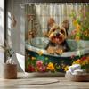 1pc Whimsical Yorkshire Terrier in Bathtub Shower Curtain, Polyester, Machine Washable, with 12 Hooks, for Tranquil Bathroom Dec