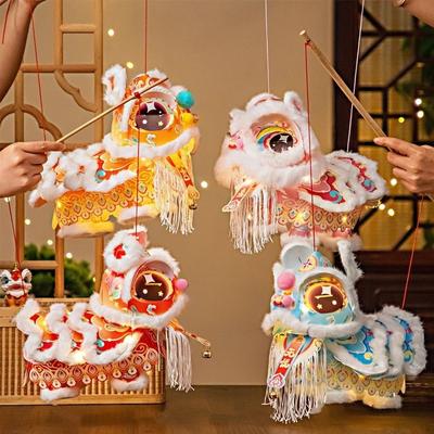 Ancient Style Lion Dance Lantern DIY Material Package Paper Handheld Lantern Blessing with Tassel Luminous Lantern