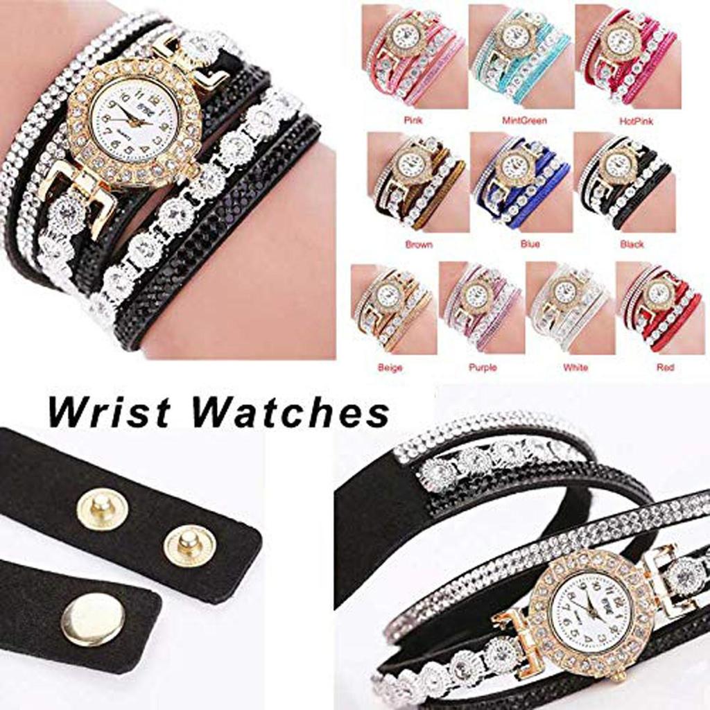 Montre en cuir pour femmes, décor décontracté, rond, strass, Bracelet