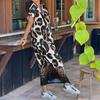 Women Summer T-shirt Shift Dress Leopard Print Short Sleeve V Neck