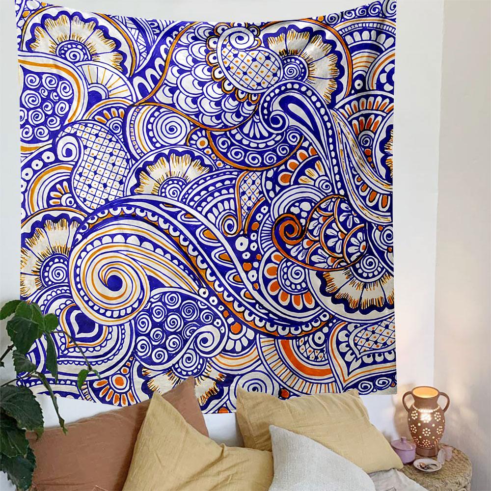 Boho Paisley Floral Pattern Tapestry Design Patterned Tapestry Decorative Wall Hanging, Home Bedroom Living Room Decor