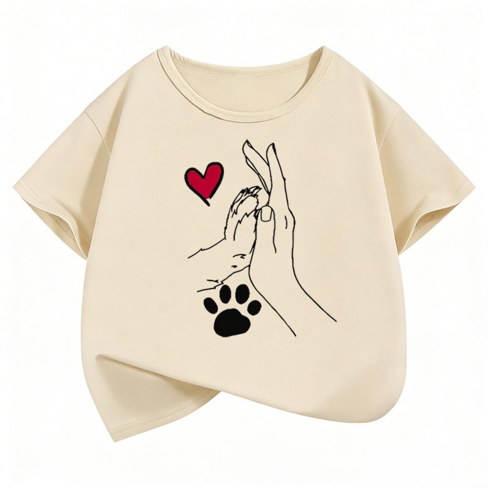 Cute Cat Paw Heart Kids Tshirts Summer Short Sleeve Tees Cartoon Boys Girls Clothes Kawaii Tops Y2K Children T-shirt