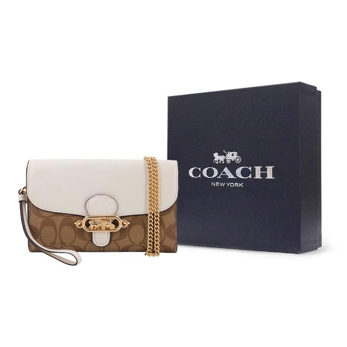 Coach 21 Pferde und Kutsche Logo Leder Kette Crossbody Schultertasche Damen Taschen Khaki Weiß 88101-IMDJ8