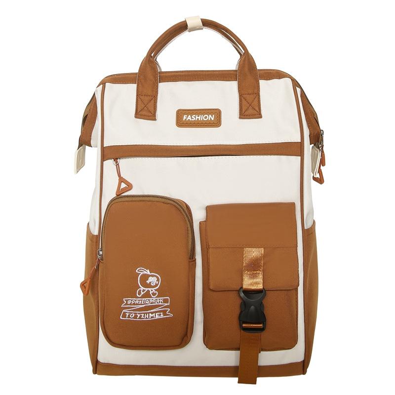 

New backpack, junior high school schoolbag, large capacity, high value, fashionable and versatile, lightweight college student travel bag High quality fabric коричневий