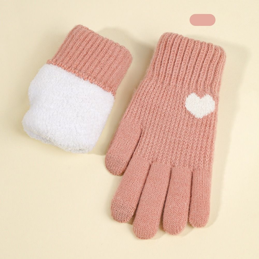 Women's Knitted Gloves Winter Velvet Thickened Warm Gloves Solid Color Touchscreen Gloves