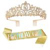Set Fascia da Compleanno con Tiara e Corona di Strass Fascia da Regina Dorata per Donne Decorazione Festa di Compleanno Abbigliamento Celebrazione Principessa