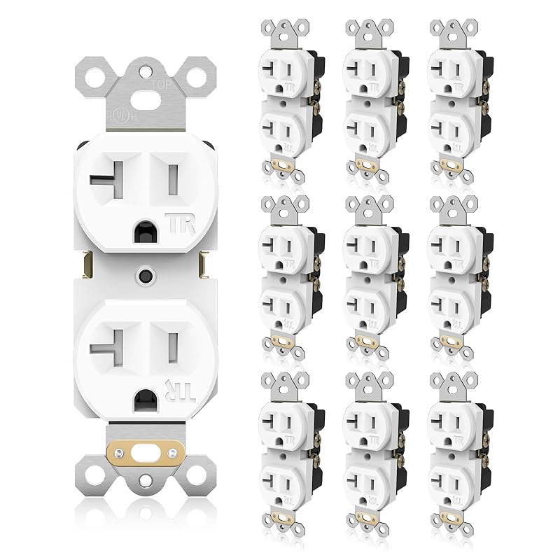 TOPELER Duplex Wall Receptacle Outlets, 20A Tamper-Resistant Electrical Receptacle, 2 Pole 3 Wire, Self-Grounding, Residential Grade Wall Power