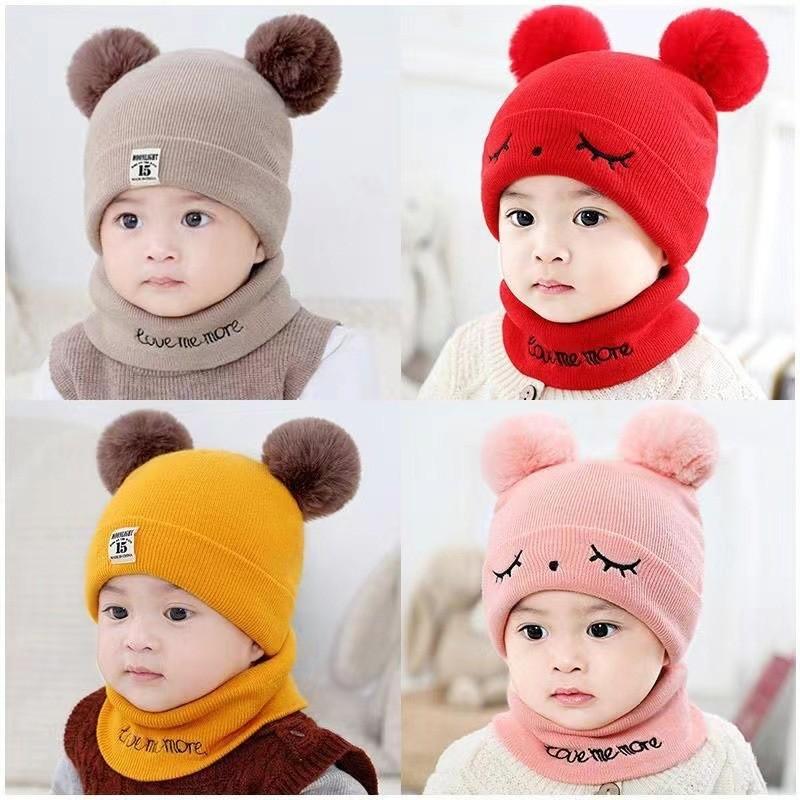 Soft Baby Winter Hat and Scarf Combo Cute Knitted Beanie for Infants Boys Girls Warm Fleece Lined Crochet Cap for Cold Weather