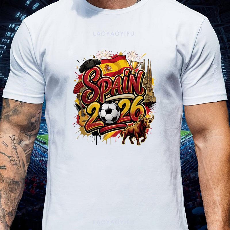 Spain Champion National Bull Football Graphic Cotton Tee Unisex Crew Neck Short Sleeve Fan Casu