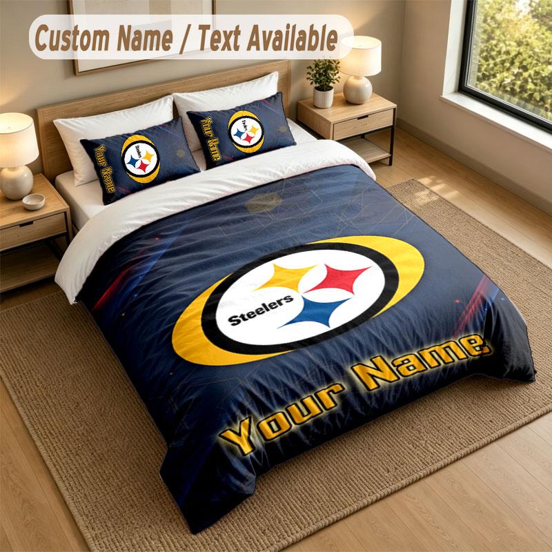Set Biancheria da Letto 1 Copripiumino 2 Federe Stampa Pittsburgh Steelers Morbido Tessuto per Letto Decorazione Camera da Letto