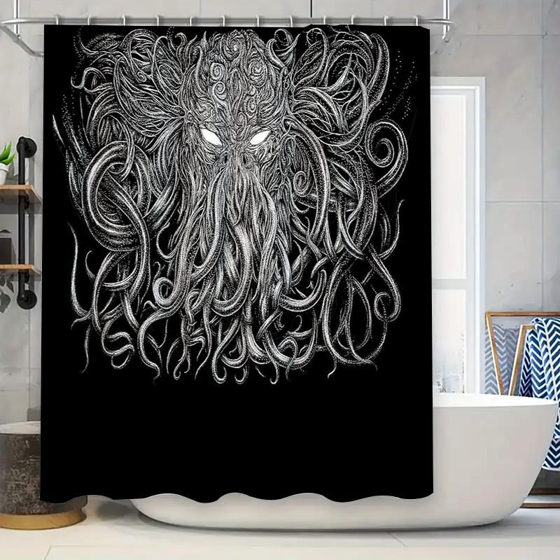 

Gothic Horror Shower Curtain Skull Tentacles Dark Fantasy Decor Eerie Spooky Halloween Bathroom Set Vintage Gothic Art W60H190(CM)-1 Pcs