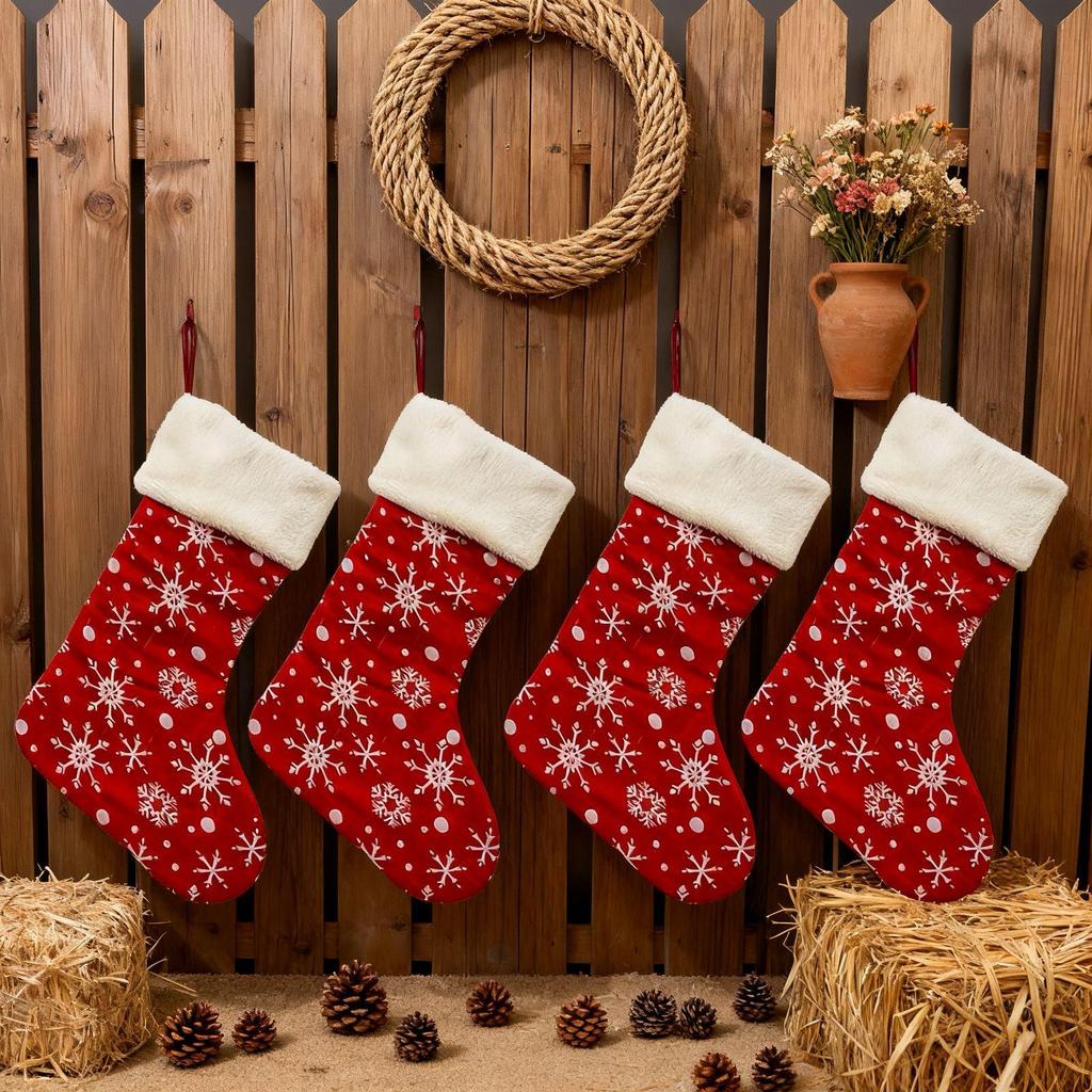 Large Red Snowflake Christmas Stocking - Festive Decoration & Gift Bag