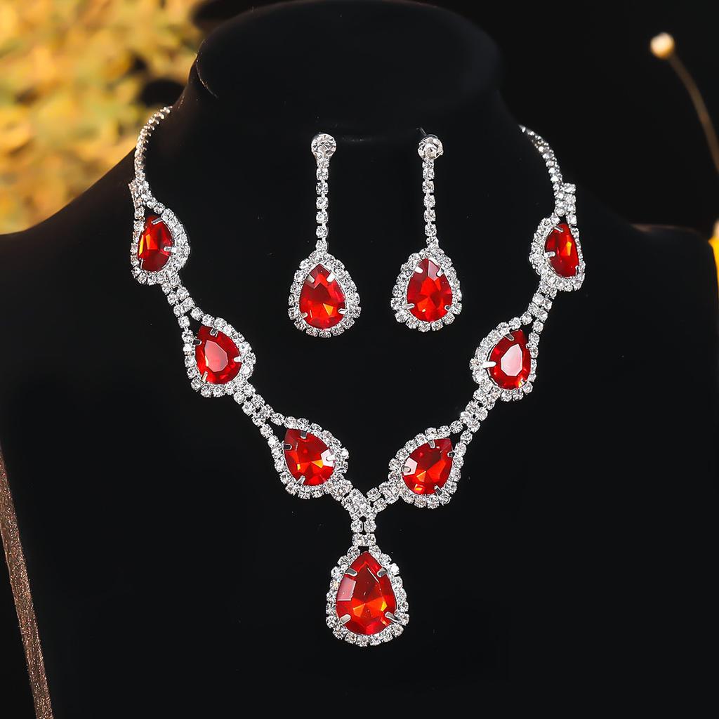 Shiny Diamond Droplet Necklace Earrings Two-piece Set, Versatile Earrings, Bridal Jewelry